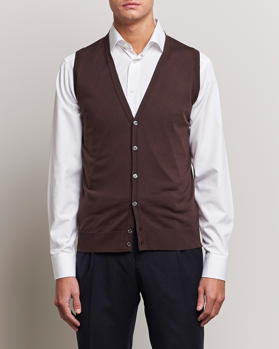 Herren | Pullover | John Smedley | Huntswood Slim Fit Waistcoat Truffle Brown