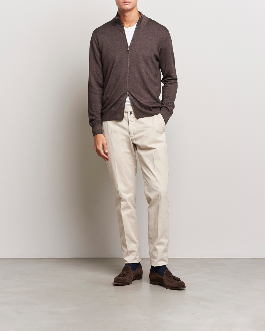 Herren | Pullover | Gran Sasso | Vintage Merino Fashion Fit Full Zip Brown