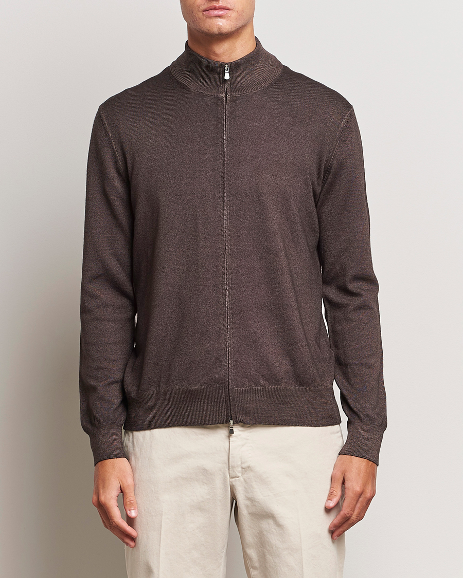 Herren | Pullover | Gran Sasso | Vintage Merino Fashion Fit Full Zip Brown