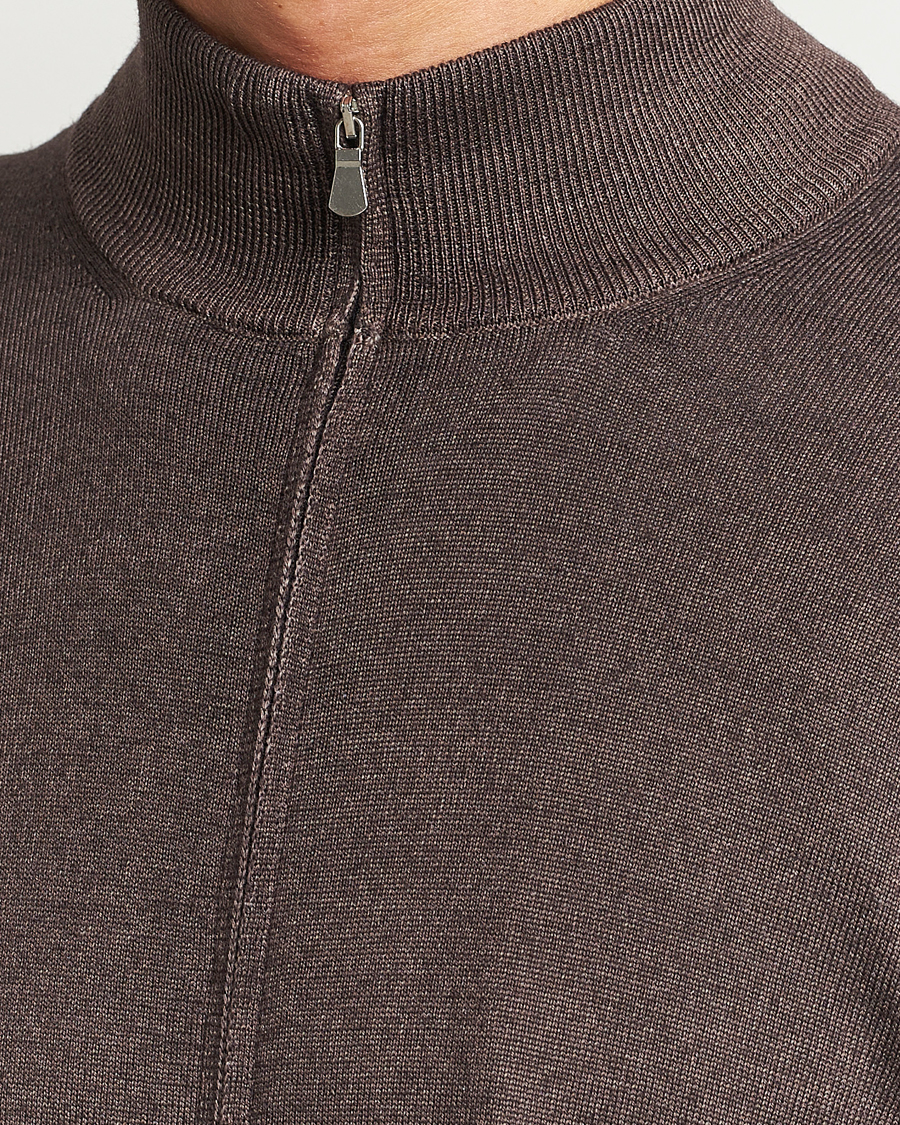 Herren | Pullover | Gran Sasso | Vintage Merino Fashion Fit Full Zip Brown