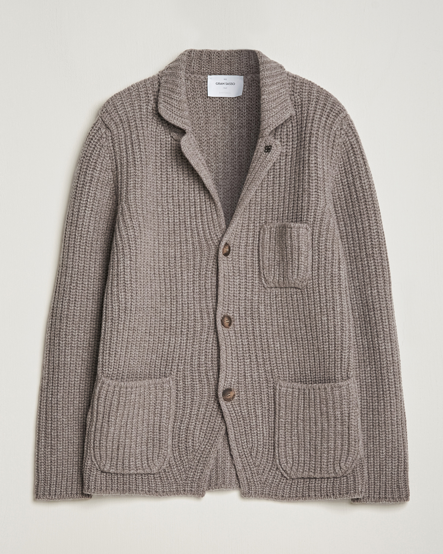 Herren | Pullover | Gran Sasso | Heavy Wool Knitted Blazer Cardigan Taupe Melange