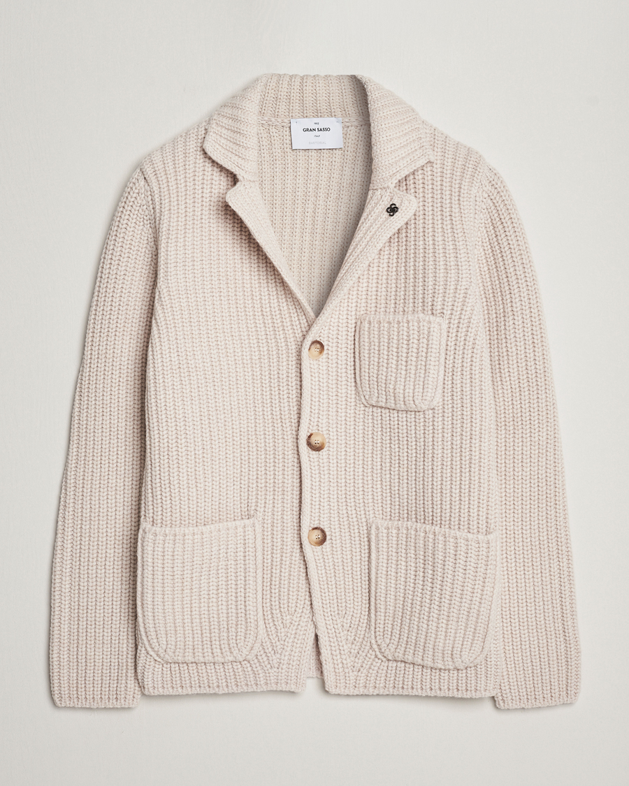 Herren | Pullover | Gran Sasso | Heavy Wool Knitted Blazer Cardigan Off White