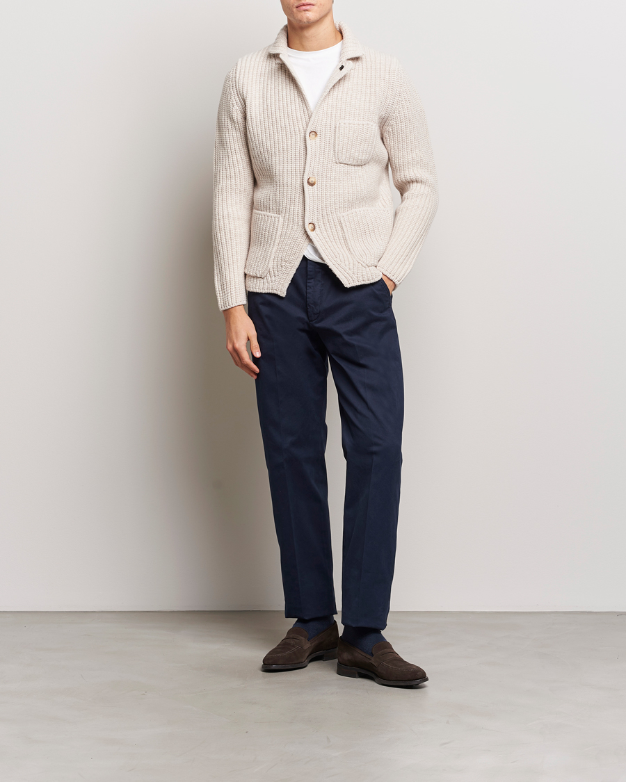 Herren | Pullover | Gran Sasso | Heavy Wool Knitted Blazer Cardigan Off White