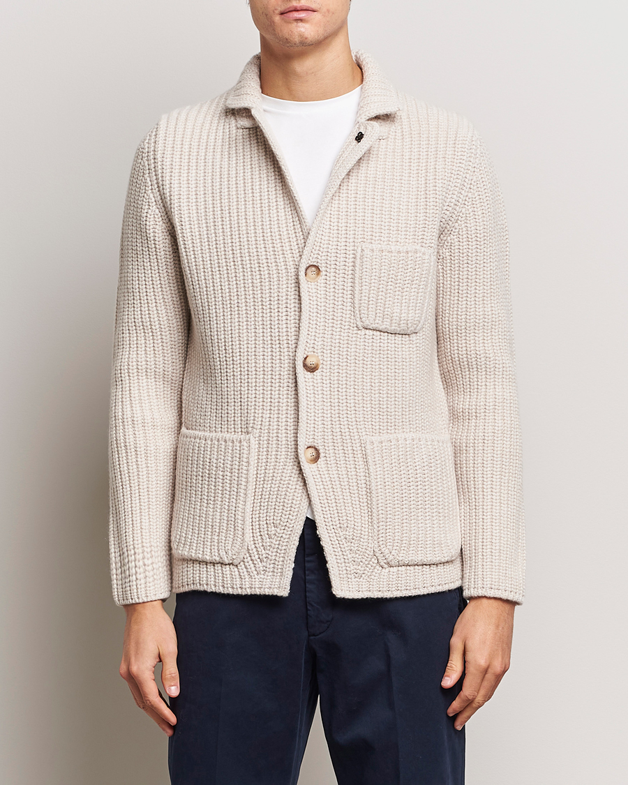 Herren | Pullover | Gran Sasso | Heavy Wool Knitted Blazer Cardigan Off White
