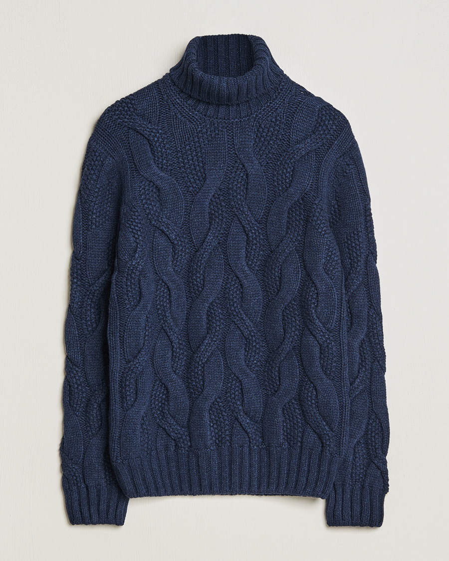 Herren | Pullover | Gran Sasso | Wool/Cashmere Heavy Knitted Structured Polo Navy