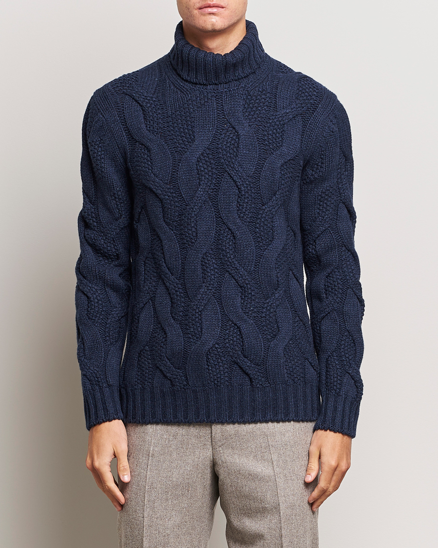 Herren | Pullover | Gran Sasso | Wool/Cashmere Heavy Knitted Structured Polo Navy