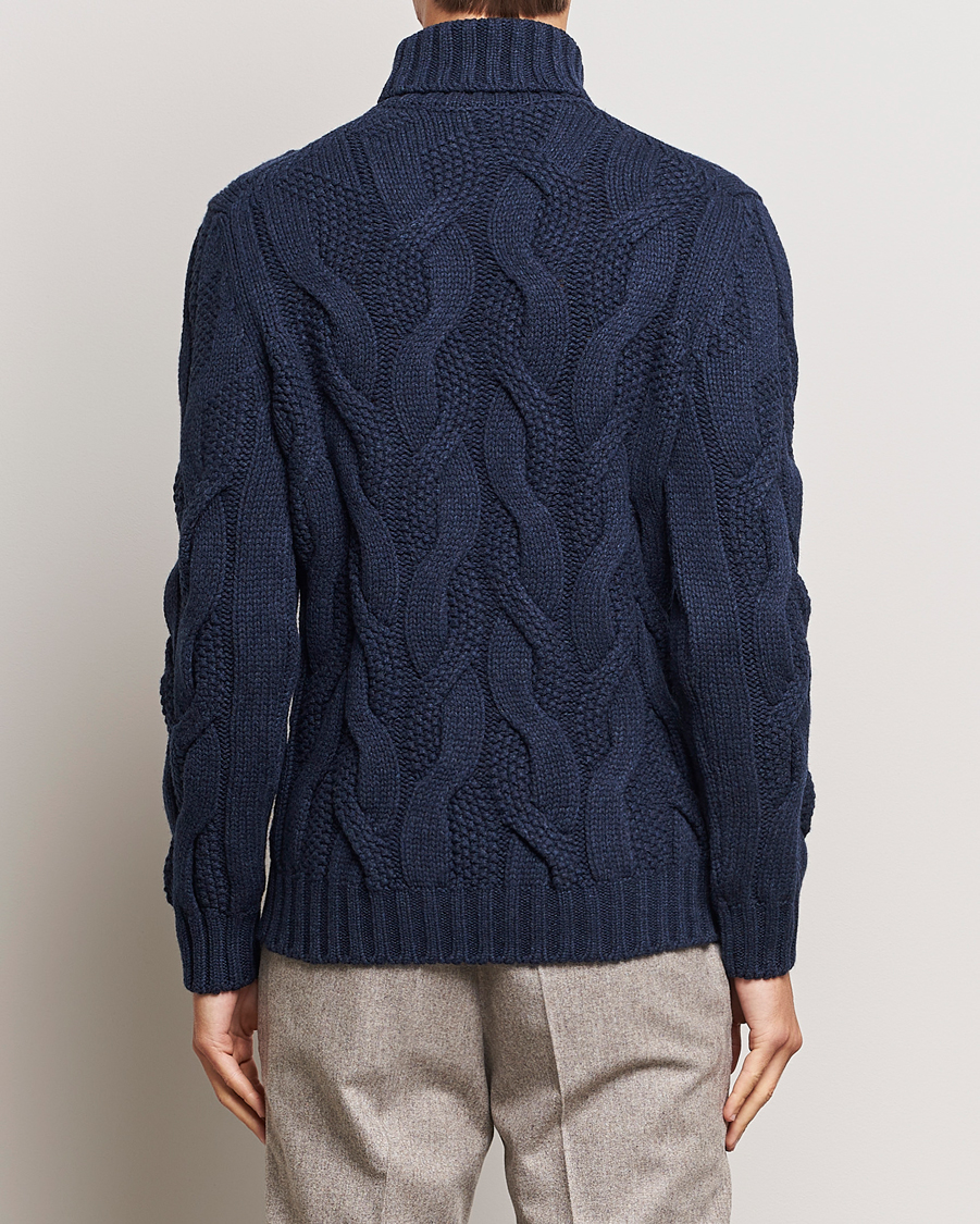 Herren | Pullover | Gran Sasso | Wool/Cashmere Heavy Knitted Structured Polo Navy