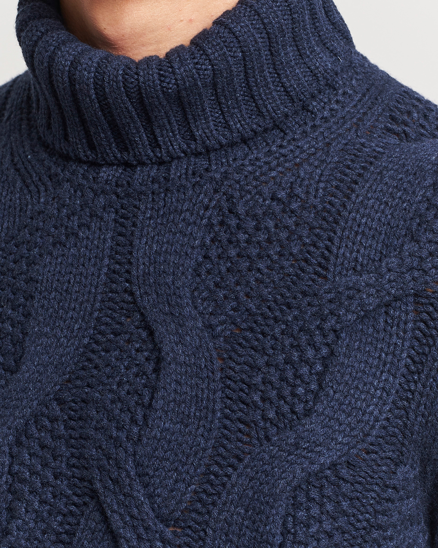 Herren | Pullover | Gran Sasso | Wool/Cashmere Heavy Knitted Structured Polo Navy