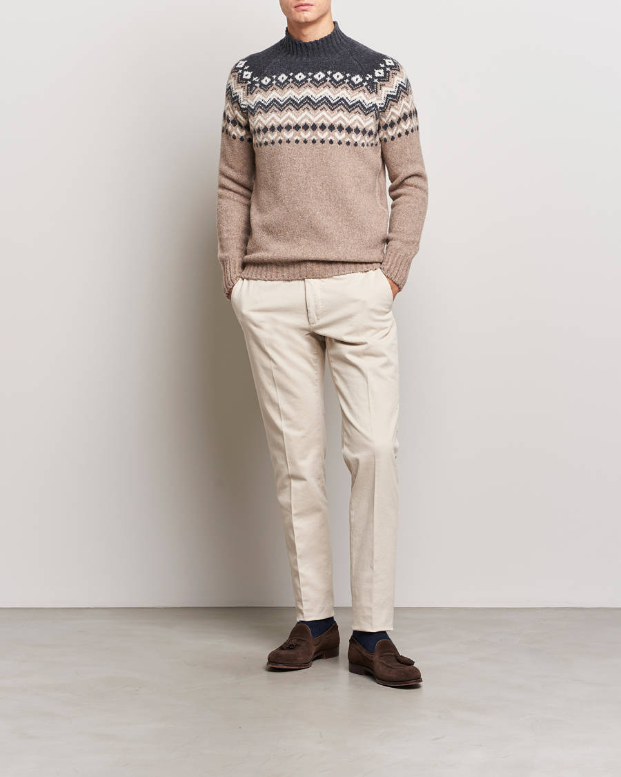 Herren | Pullover | Gran Sasso | Aspen Wool Fairisle Crew Neck Sweater Beige/Grey