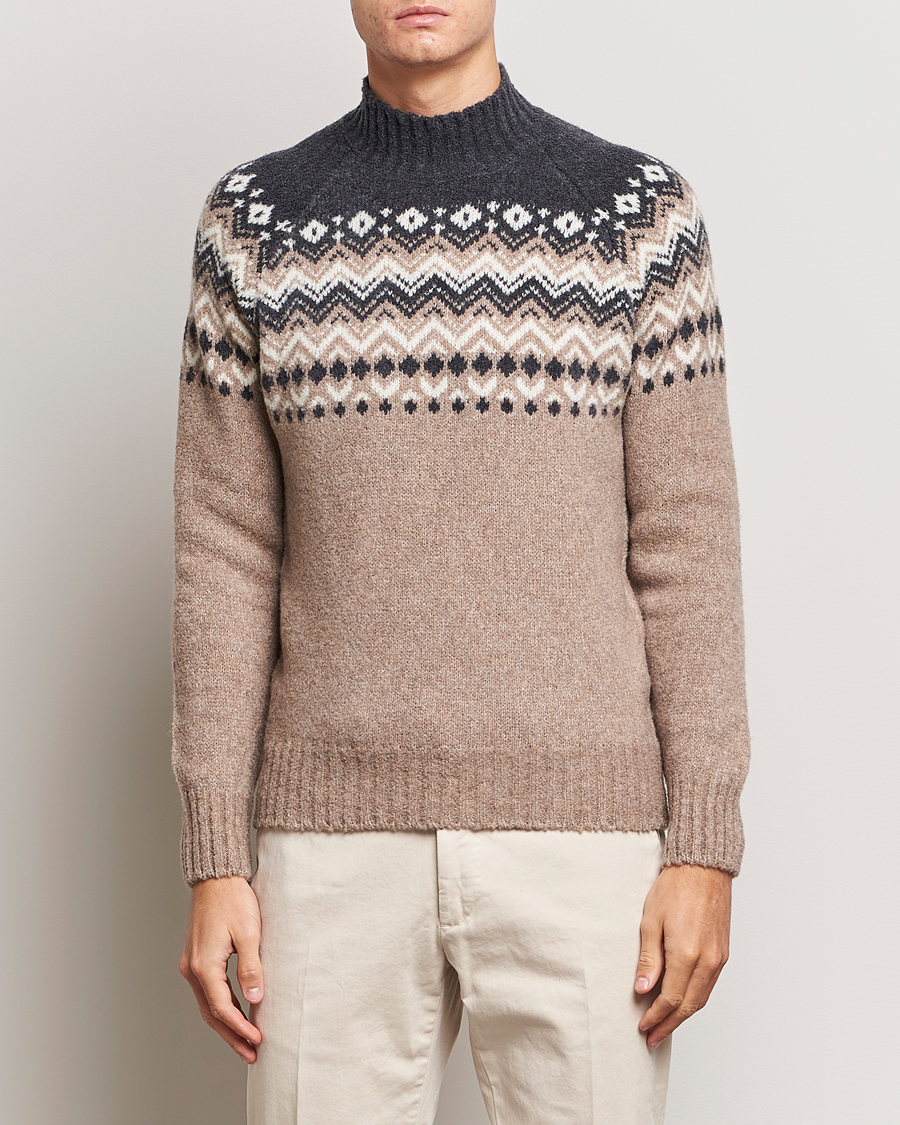 Herren | Pullover | Gran Sasso | Aspen Wool Fairisle Crew Neck Sweater Beige/Grey