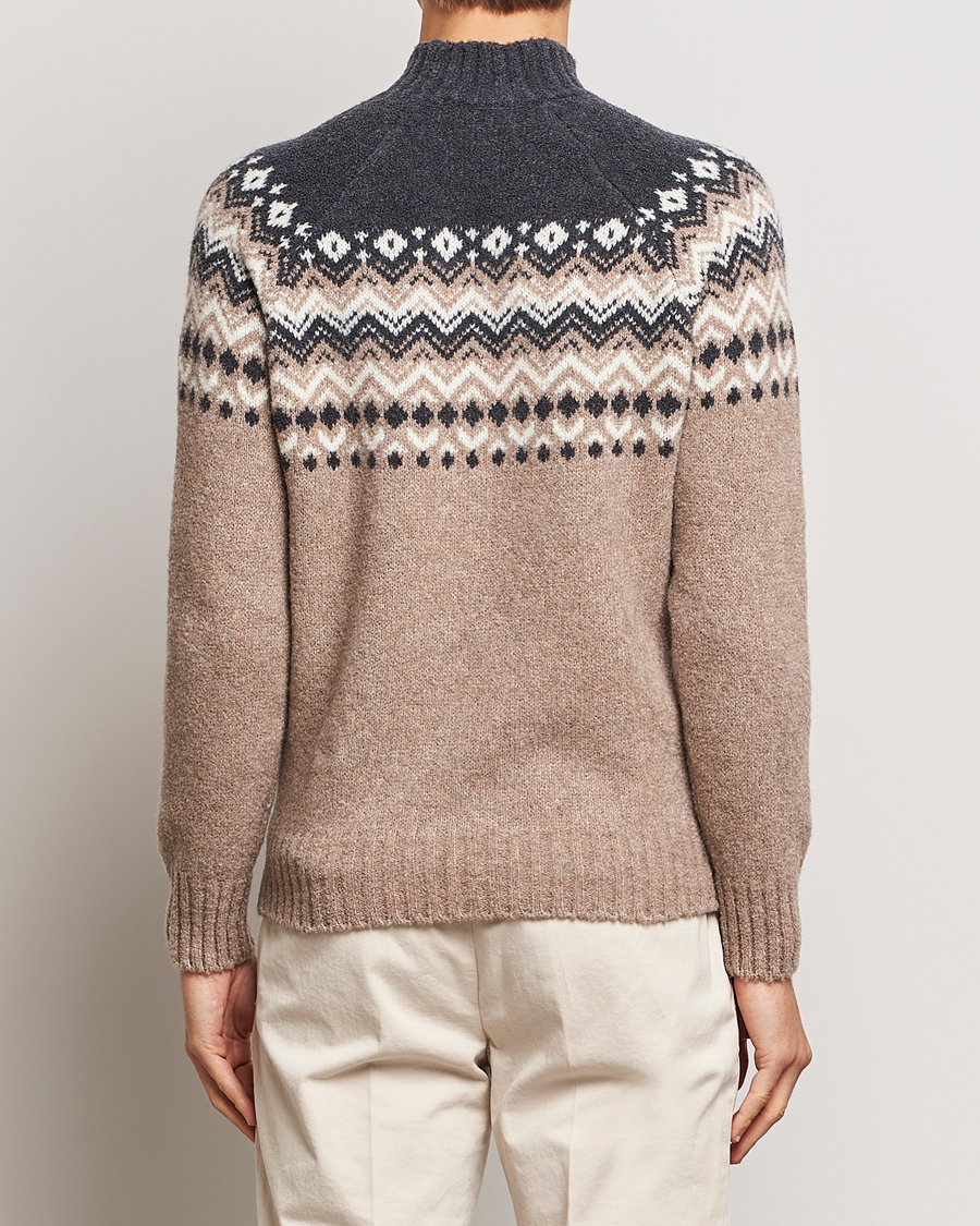 Herren | Pullover | Gran Sasso | Aspen Wool Fairisle Crew Neck Sweater Beige/Grey