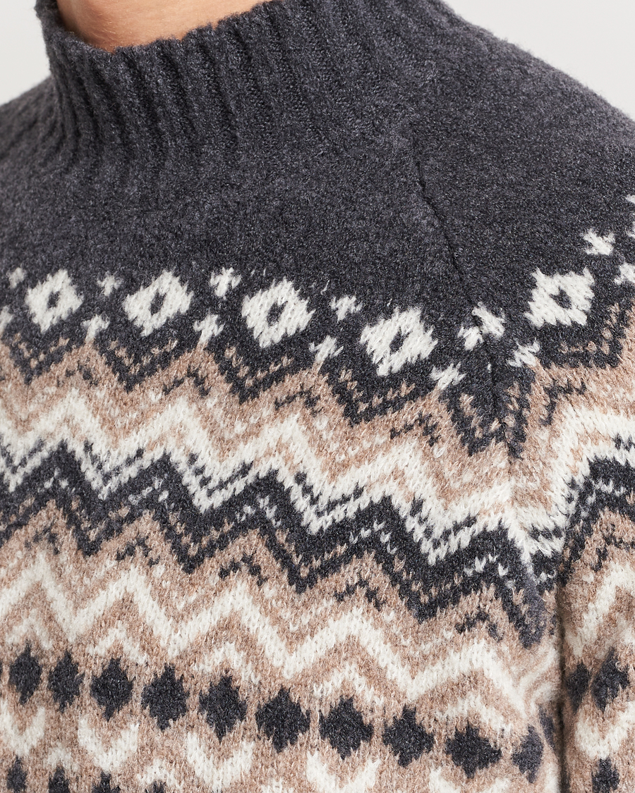 Herren | Pullover | Gran Sasso | Aspen Wool Fairisle Crew Neck Sweater Beige/Grey