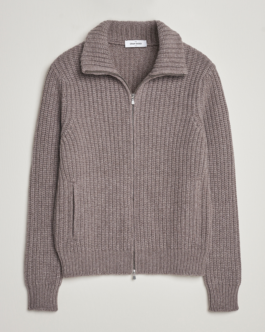 Herren | Pullover | Gran Sasso | Wool/Cashmere Heavy Knitted Full Zip Taupe Melange