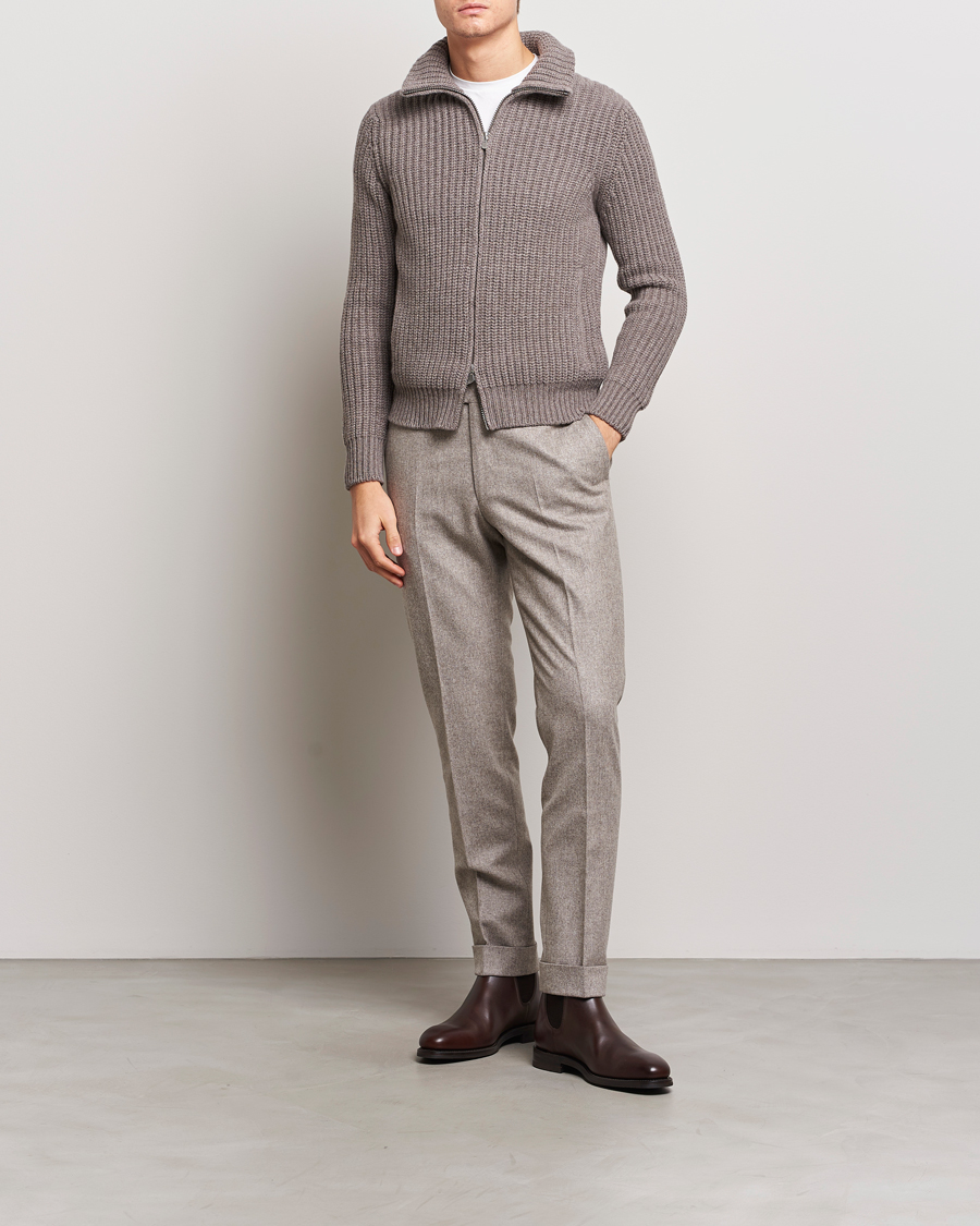 Herren | Pullover | Gran Sasso | Wool/Cashmere Heavy Knitted Full Zip Taupe Melange