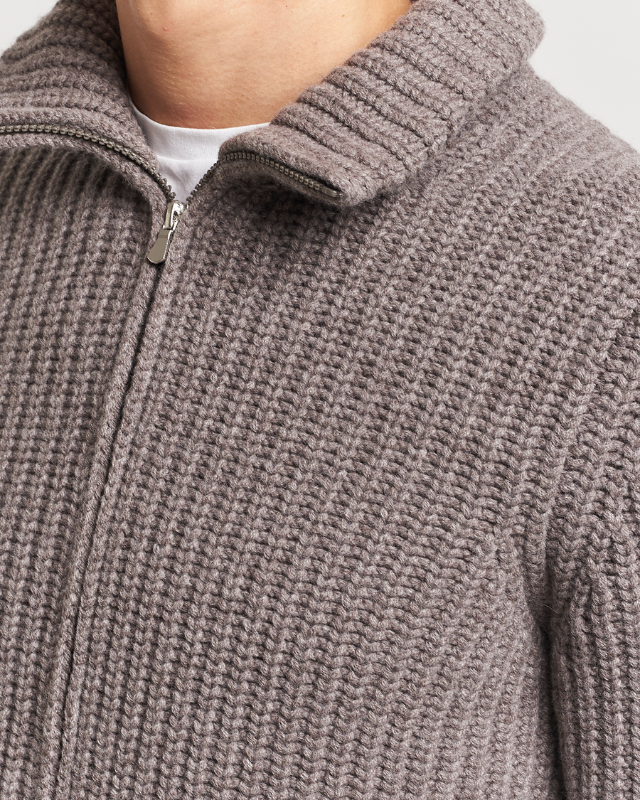Herren | Pullover | Gran Sasso | Wool/Cashmere Heavy Knitted Full Zip Taupe Melange