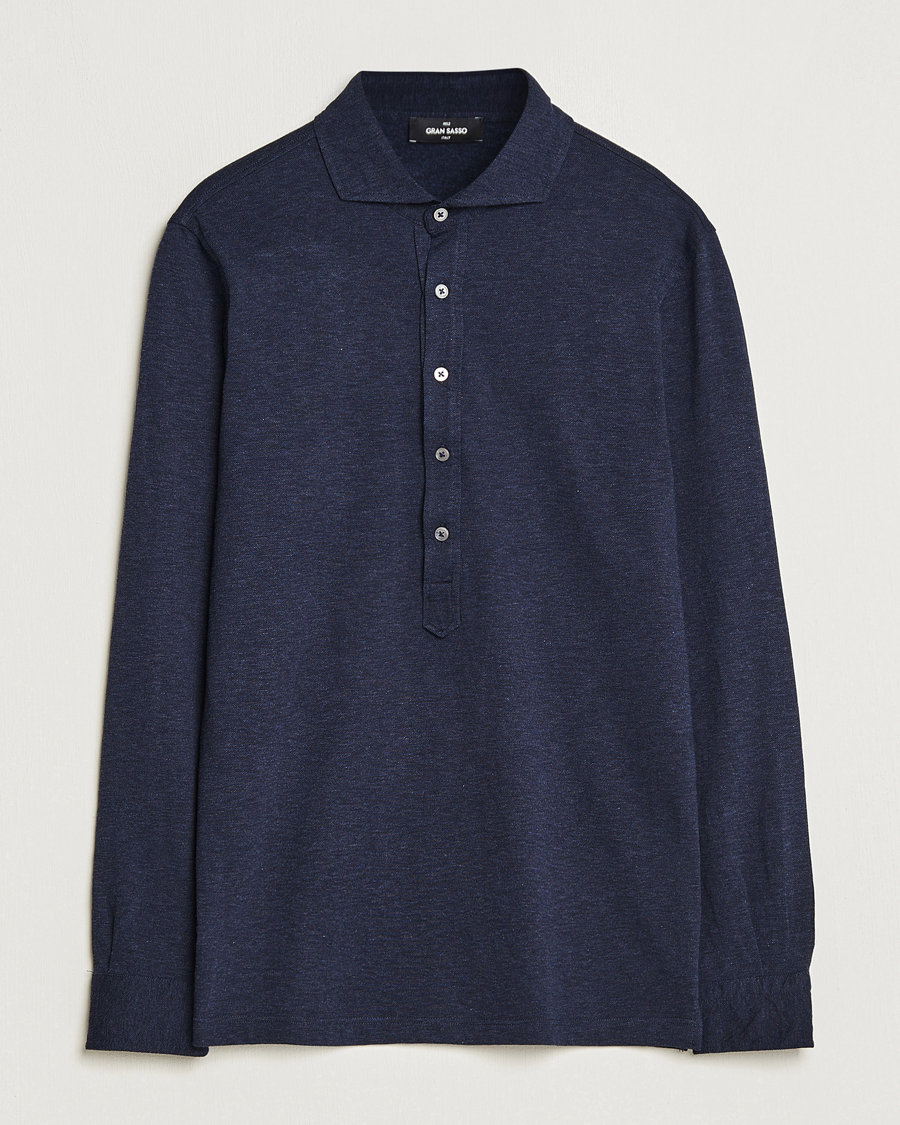 Herren | Hemden | Gran Sasso | Brushed Cotton Popover Shirt Navy Melange