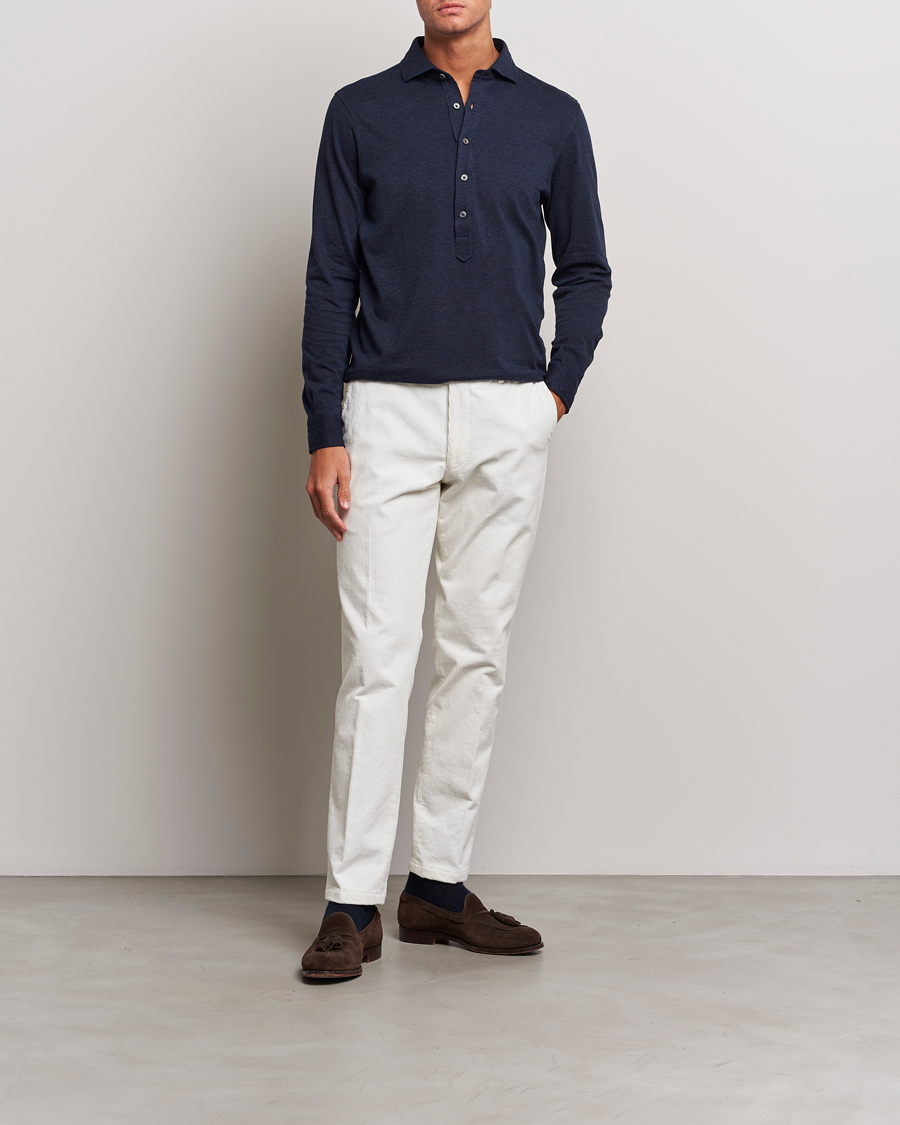 Herren | Hemden | Gran Sasso | Brushed Cotton Popover Shirt Navy Melange