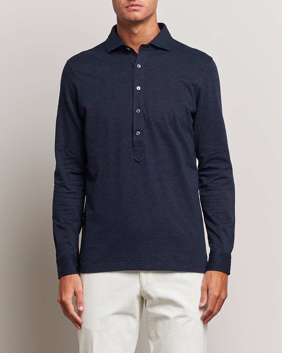 Herren | Hemden | Gran Sasso | Brushed Cotton Popover Shirt Navy Melange