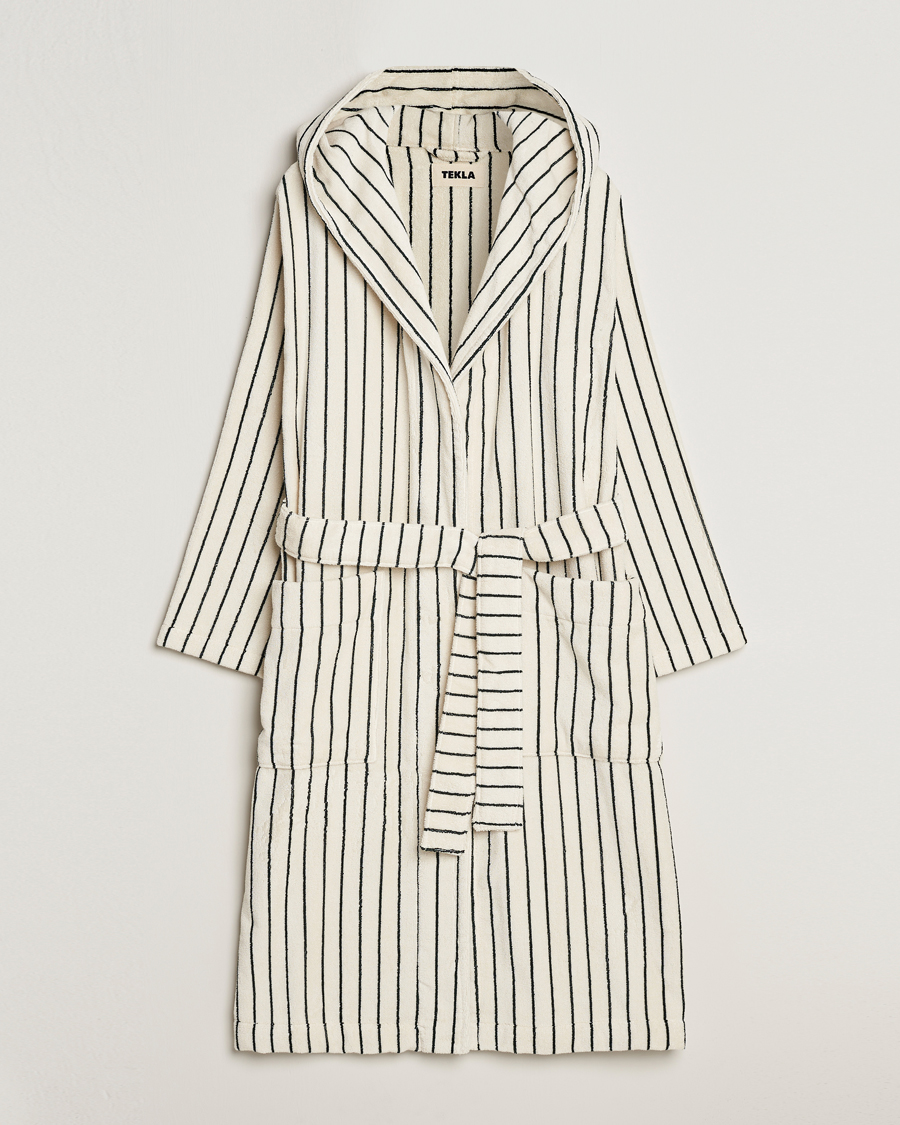 Herren | Schlafanzüge & Bademäntel | Tekla | Organic Terry Hooded Bathrobe Racing Green Stripes