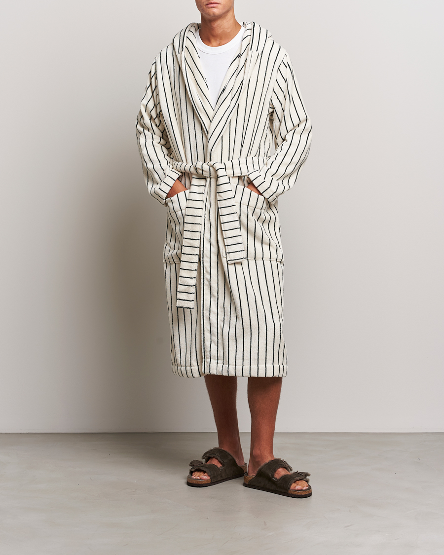 Herren | Schlafanzüge & Bademäntel | Tekla | Organic Terry Hooded Bathrobe Racing Green Stripes