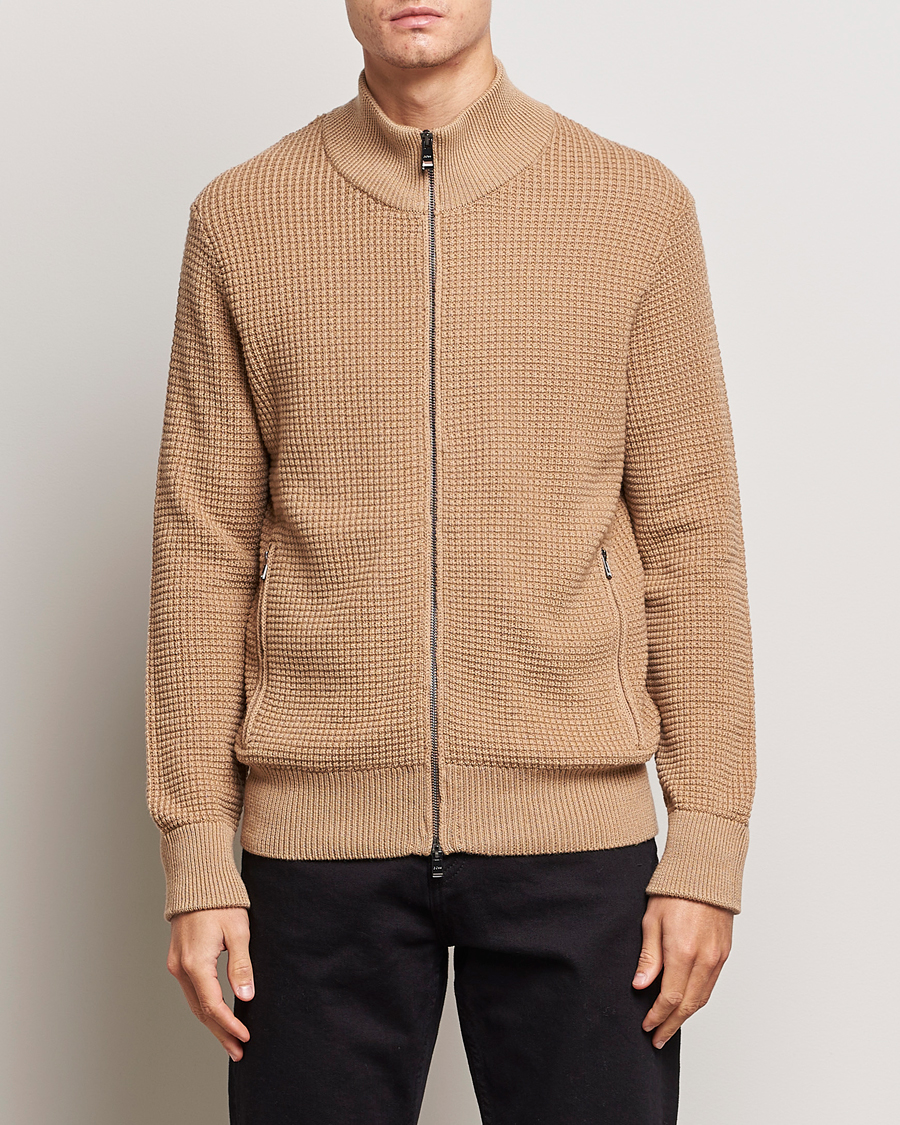Herren | Pullover | BOSS BLACK | Mabeo Heavy Knitted Full Zip Medium Beige