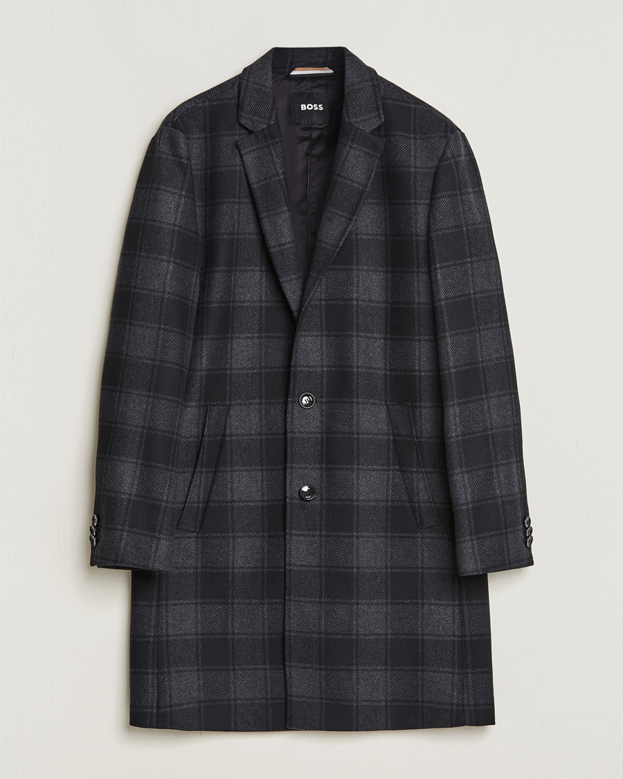 Herren | Jacken | BOSS BLACK | Hyde Wool Checked Coat Black/Grey