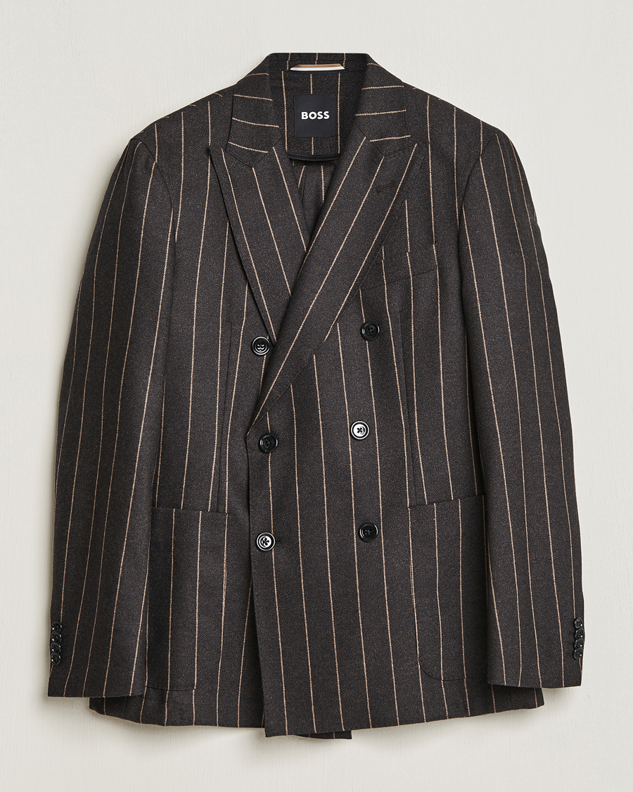 Herren | Anzüge | BOSS BLACK | Huge Double Breasted Pinstripe Suit Dark Brown