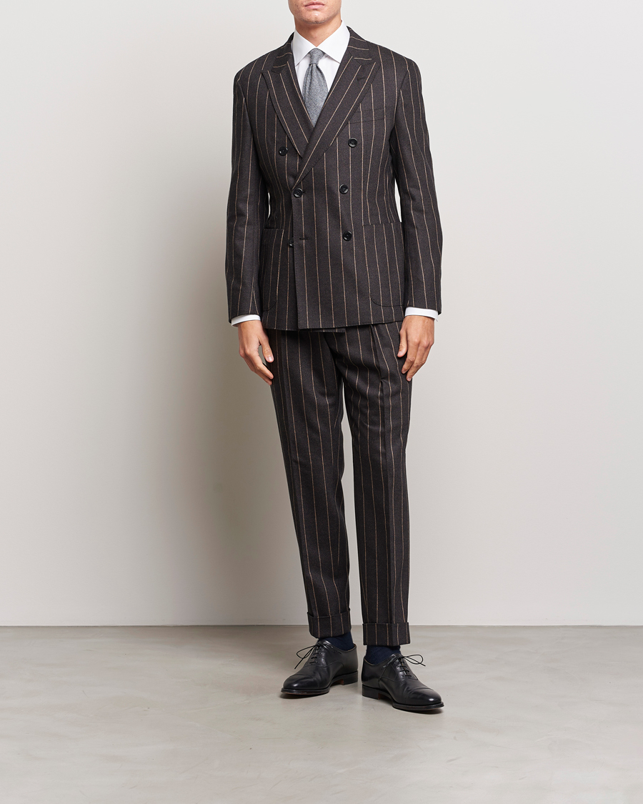 Herren | Anzüge | BOSS BLACK | Huge Double Breasted Pinstripe Suit Dark Brown