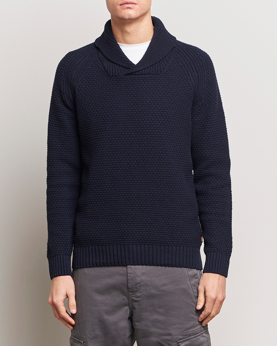 Herren | Pullover | BOSS ORANGE | Amado Heavy Knitted Shawl Collar Sweater Dark Blue