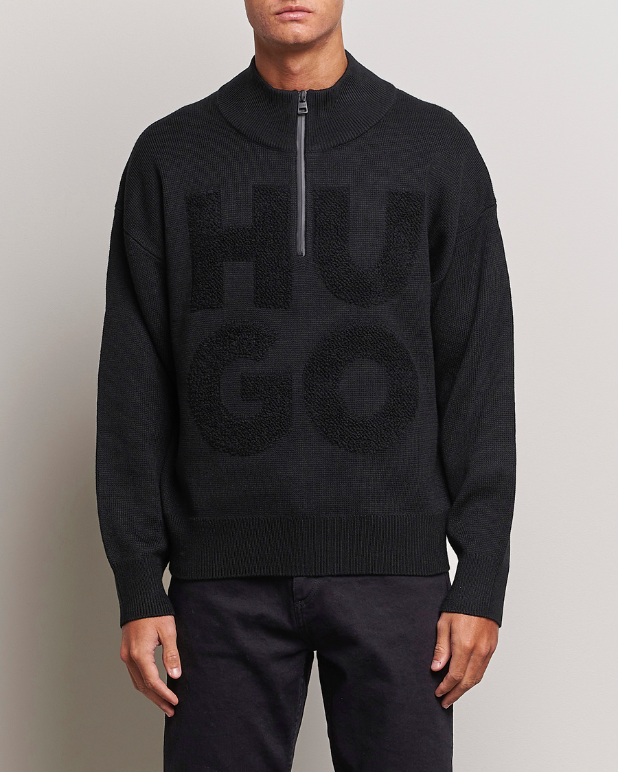 Herren | Pullover | HUGO | Sonel Knitted Half Zip Black
