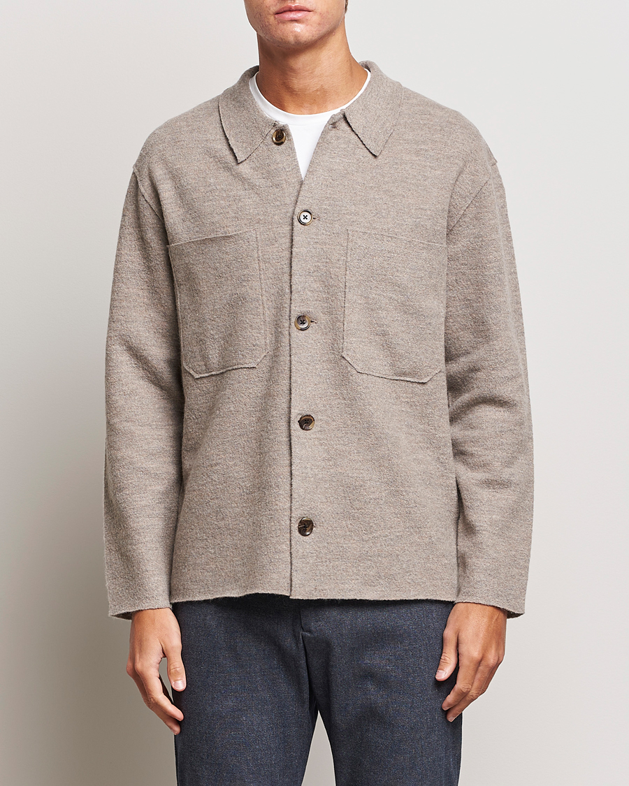 Herren | Pullover | NN07 | Jonas Boiled Wool Cardigan Khaki Beige
