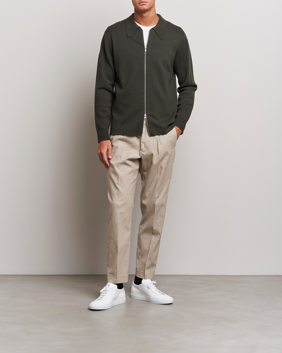 Herren | Pullover | NN07 | Harald Knitted Full Zip Dark Green