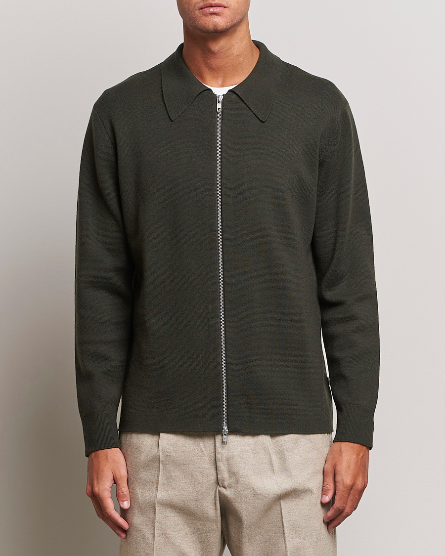 Herren | Pullover | NN07 | Harald Knitted Full Zip Dark Green