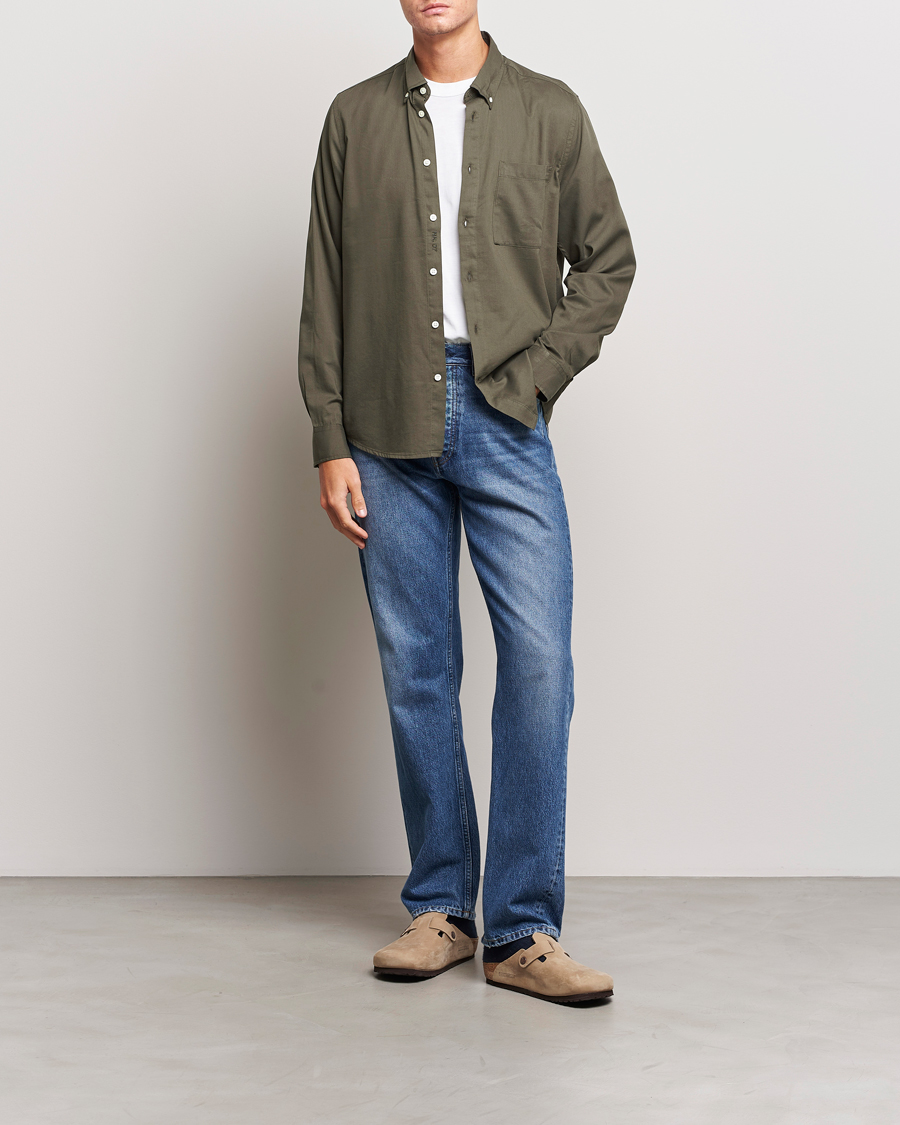 Herren | Hemden | NN07 | Arne Tencel Striped Shirt Dark Army