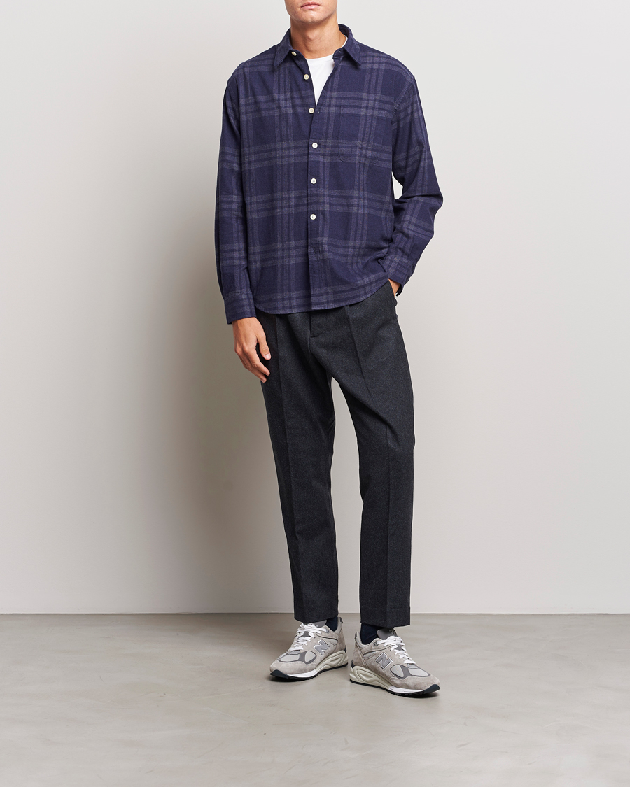 Herren | Hemden | NN07 | Deon Brushed Flannel Checked Shirt Navy Blue