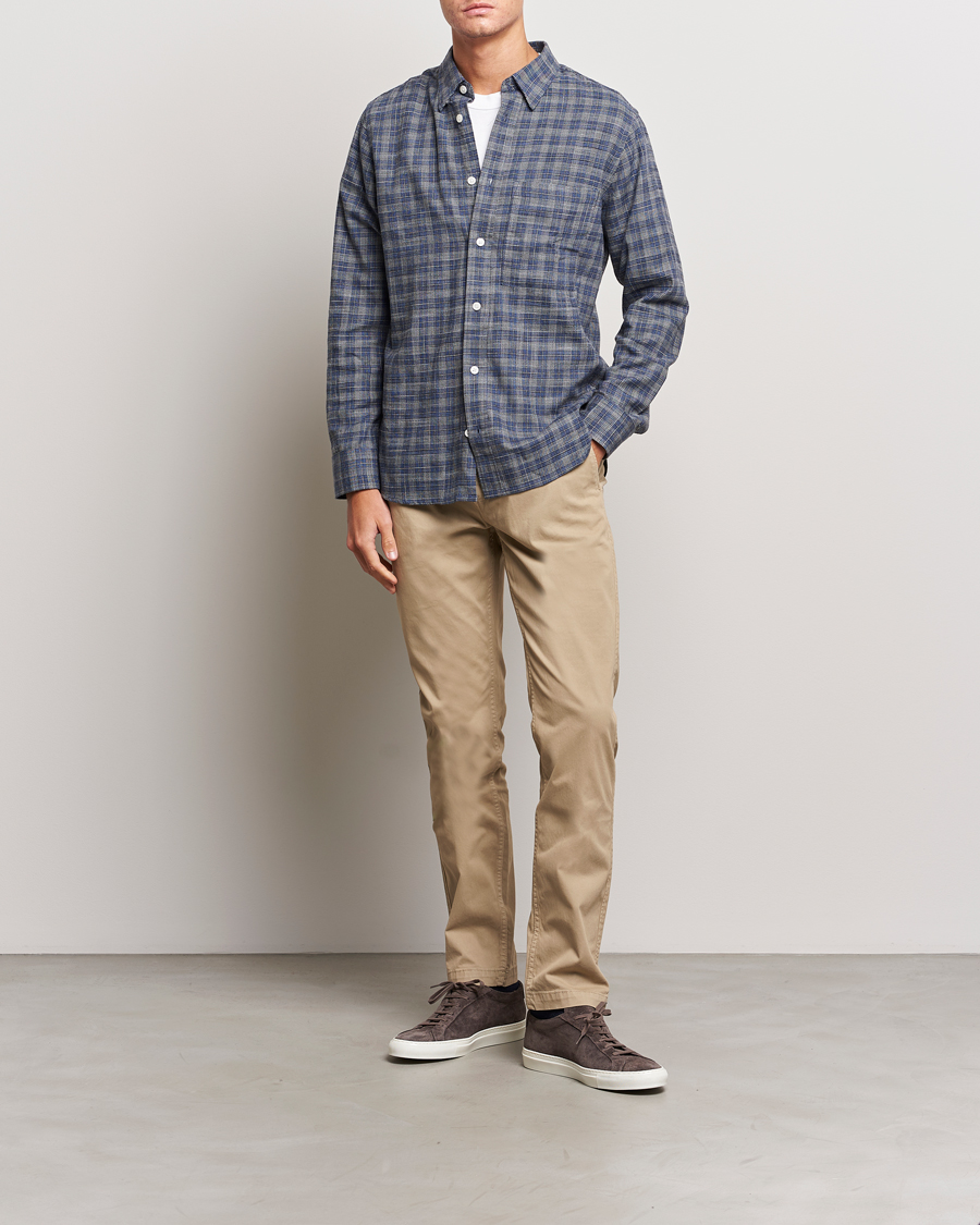 Herren | Hemden | NN07 | Cohen Brushed Flannel Checked Shirt Navy Blue
