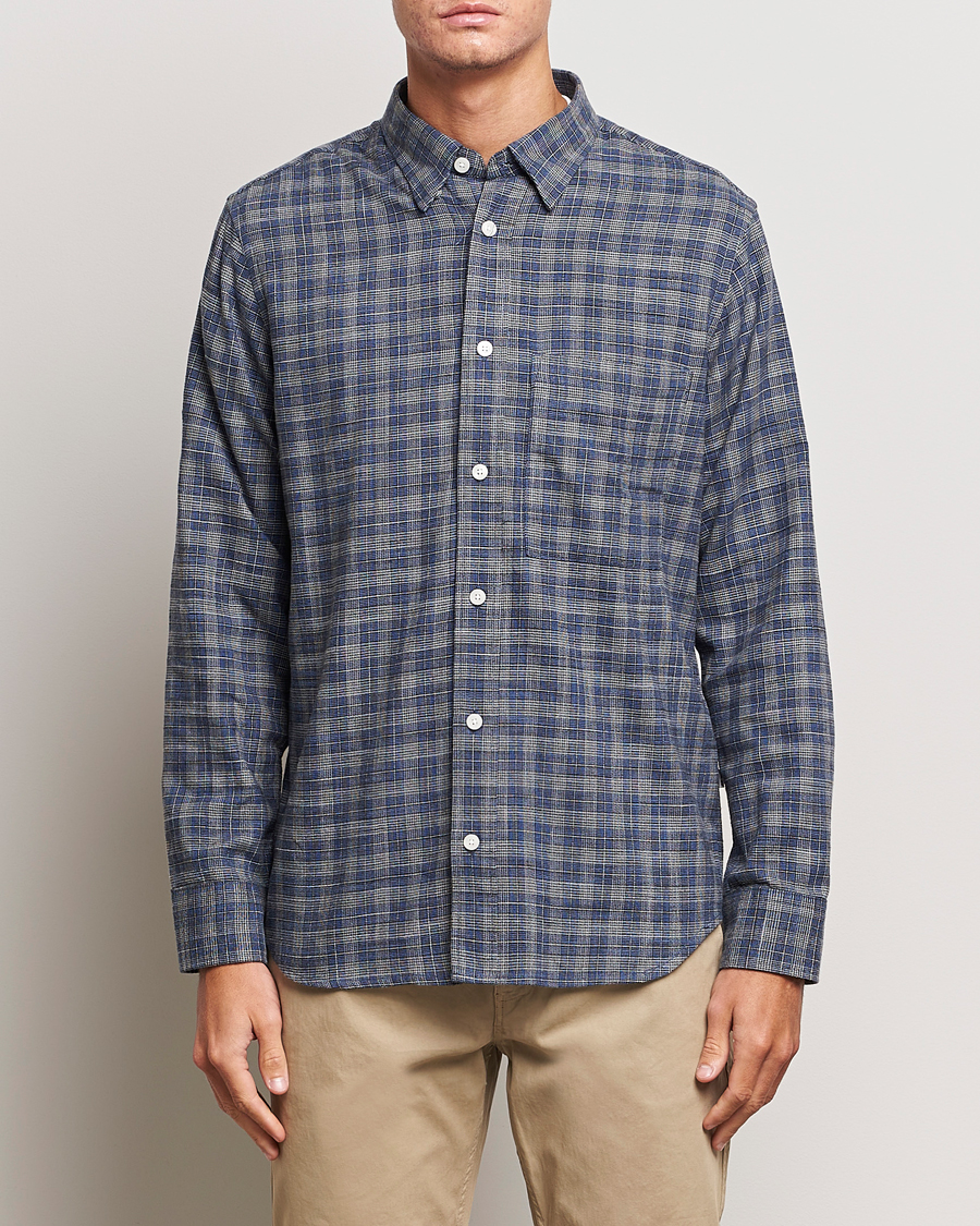 Herren | Hemden | NN07 | Cohen Brushed Flannel Checked Shirt Navy Blue