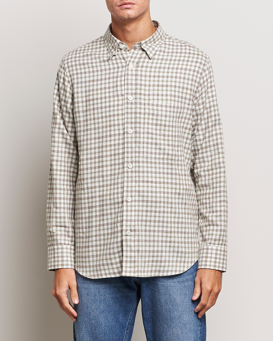 Herren | Hemden | NN07 | Cohen Brushed Flannel Checked Shirt Green/Cream