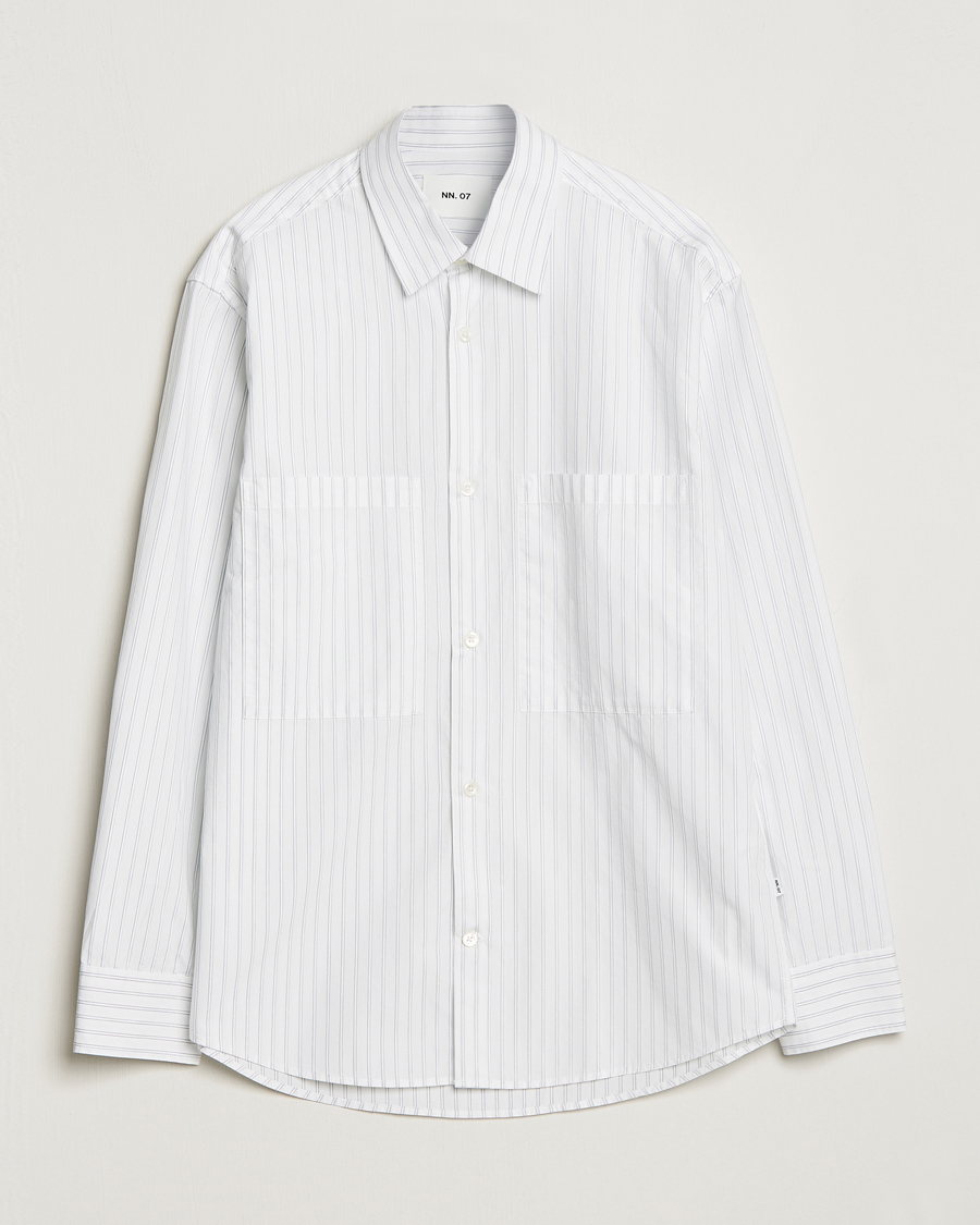 Herren | Hemden | NN07 | Freddie Poplin Striped Shirt White/Black