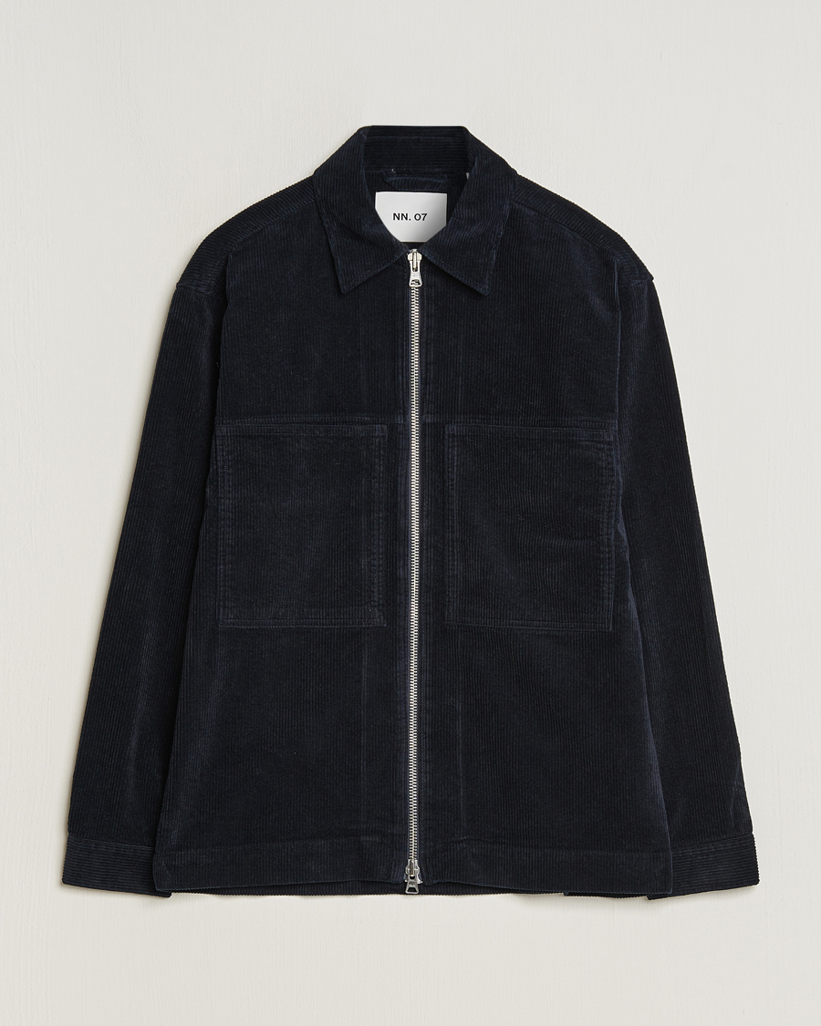 Herren | Hemden | NN07 | Isak Full Zip Corduroy Overshirt Navy Blue
