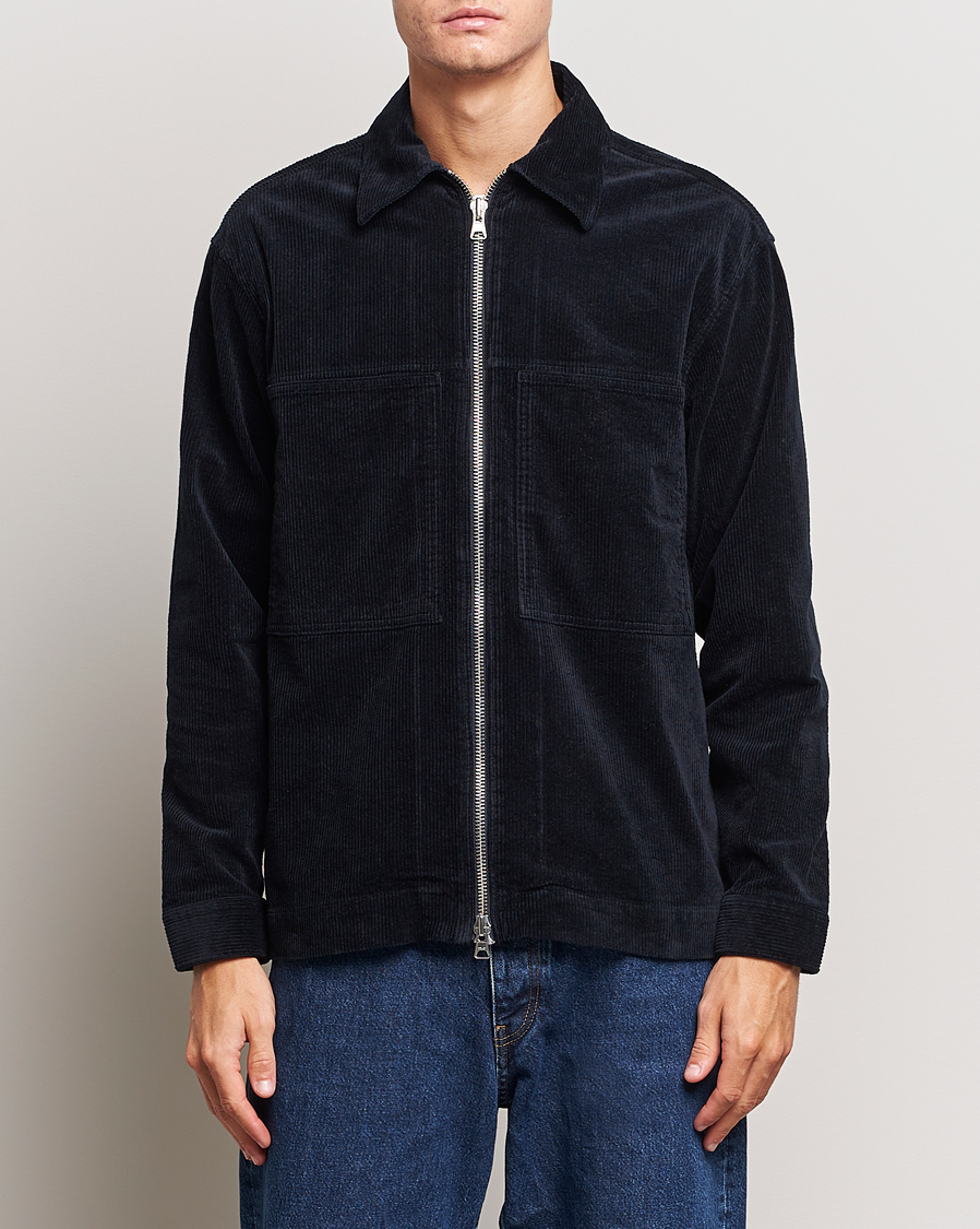 Herren | Hemden | NN07 | Isak Full Zip Corduroy Overshirt Navy Blue