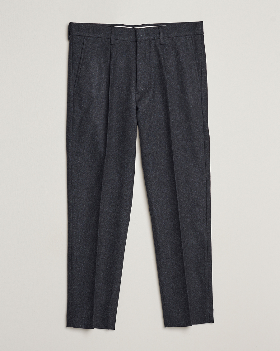 Herren | Hosen | NN07 | Bill Brushed Flannel Pleated Trousers Navy Blue