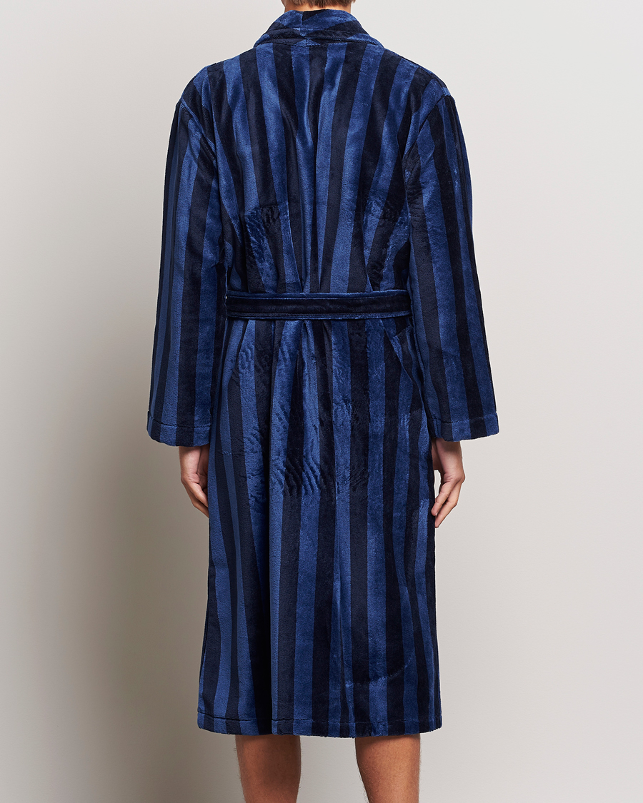 Herren | Schlafanzüge & Bademäntel | Derek Rose | Striped Cotton Velour Gown Navy