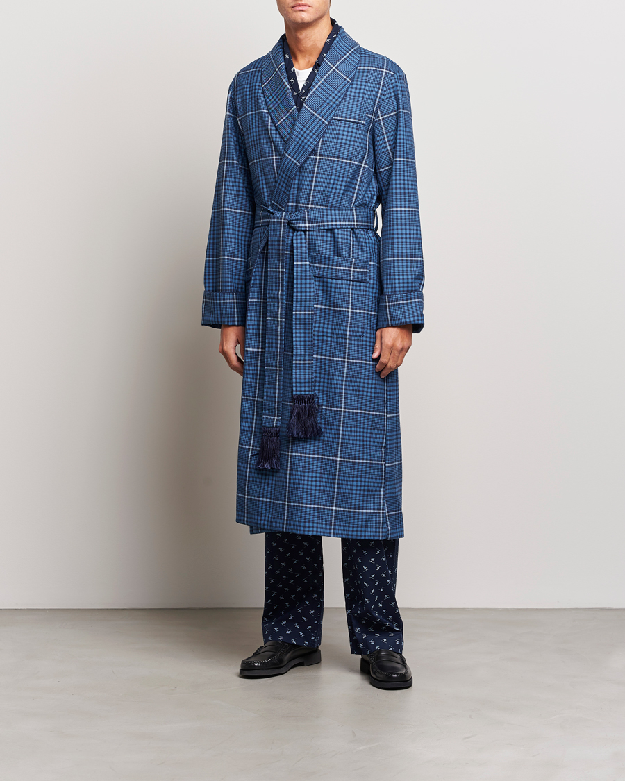 Herren | Schlafanzüge & Bademäntel | Derek Rose | Wool Checked Gown Blue