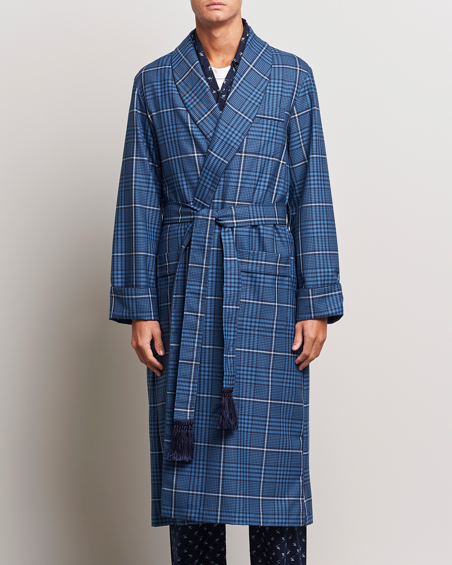 Herren | Schlafanzüge & Bademäntel | Derek Rose | Wool Checked Gown Blue