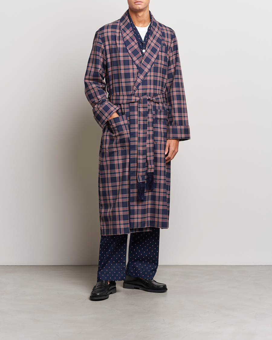 Herren | Schlafanzüge & Bademäntel | Derek Rose | Wool Checked Gown Navy