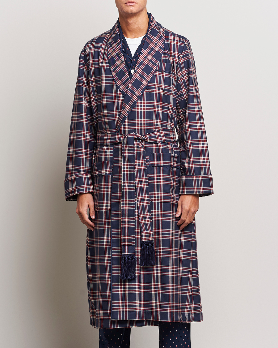 Herren | Schlafanzüge & Bademäntel | Derek Rose | Wool Checked Gown Navy