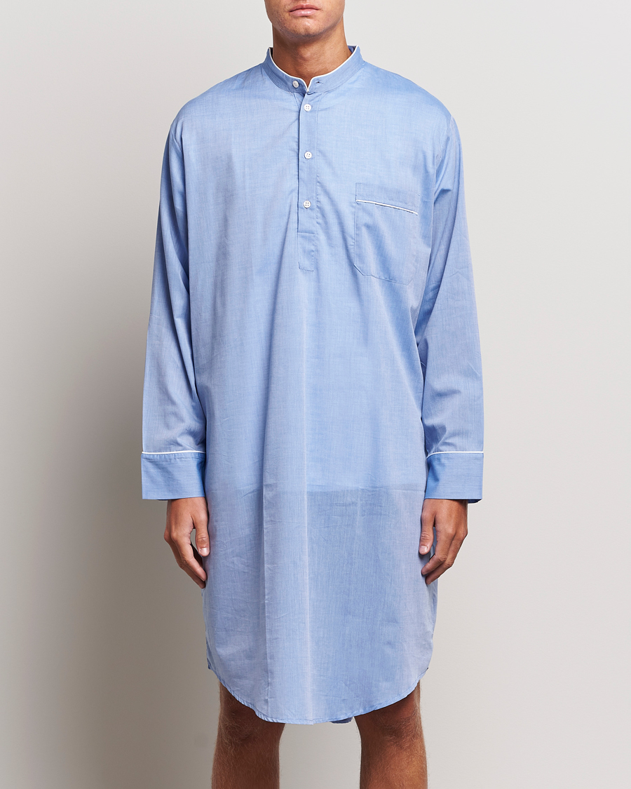 Herren | Pyjama Oberteile | Derek Rose | Cotton Pullover Nightshirt Light Blue