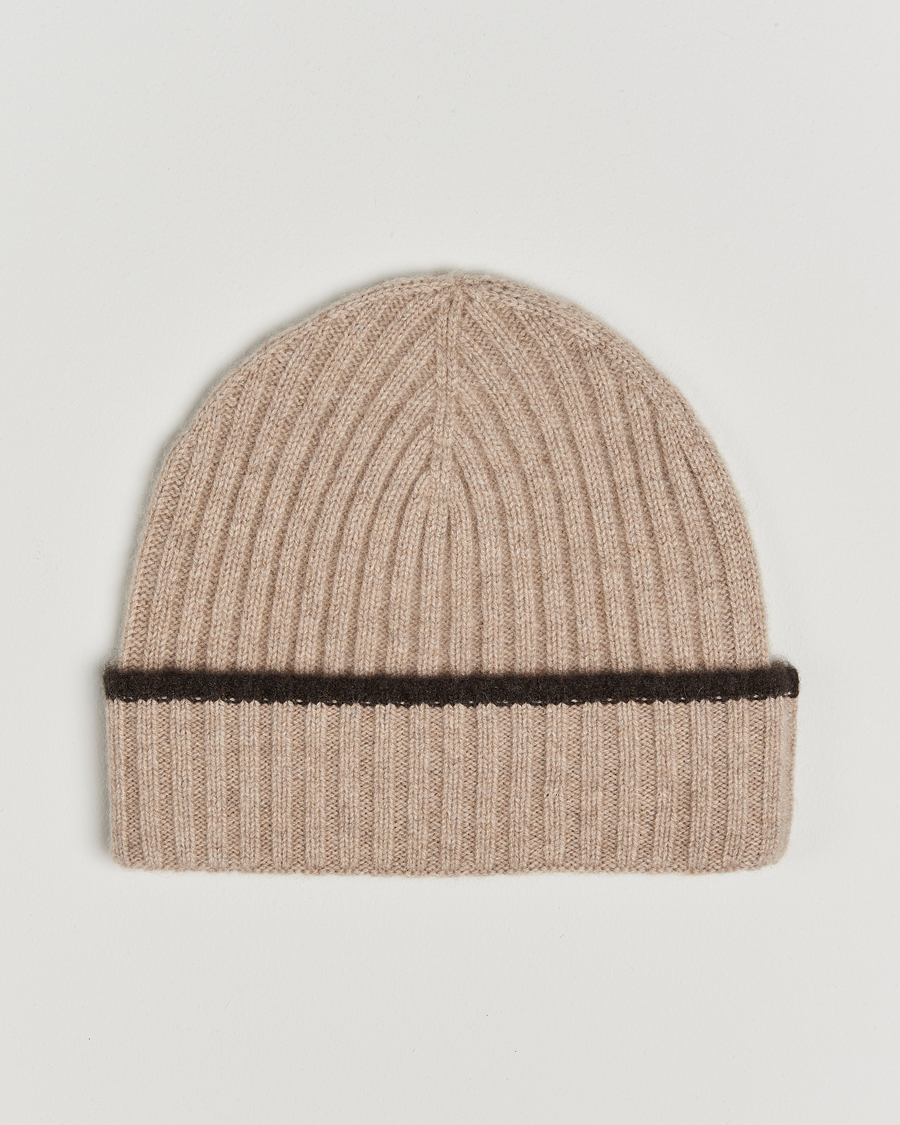 Herren | Amanda Christensen Rib Knitted Cashmere Paspoal Cap Beige Melange | Amanda Christensen | Rib Knitted Cashmere Paspoal Cap Beige Melange