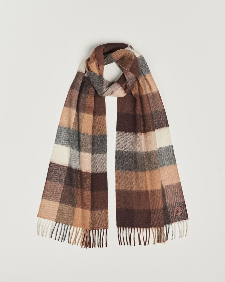 Herren | Amanda Christensen Merino Wool Block Check Scarf Brown Multi | Amanda Christensen | Merino Wool Block Check Scarf Brown Multi